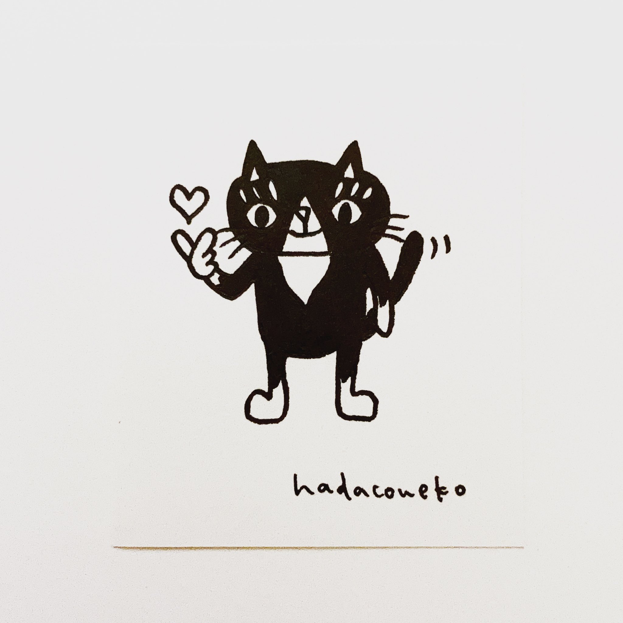 肌子 今日のイラストはコレ ｪ きゅんです のポーズをしている猫 イラスト 猫 ネコ ねこ オリジナル ペン画 アナログ画 絵 猫の絵 白黒猫 ハチワレ猫 はちわれ T Co Lezx4kibnt Twitter