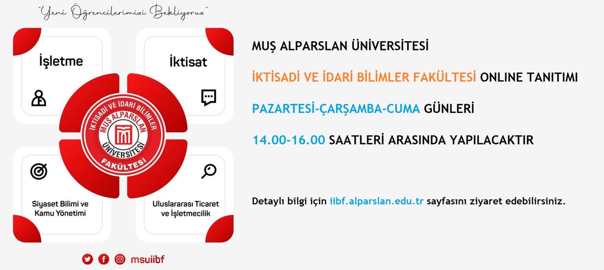 Muş Alparslan Üniversitesi İktisadi ve İdari Bilimler Fakültesi Online Tanıtım Günlerine Tüm Aday Öğrencilerimizi Bekleriz. @farukaltunc