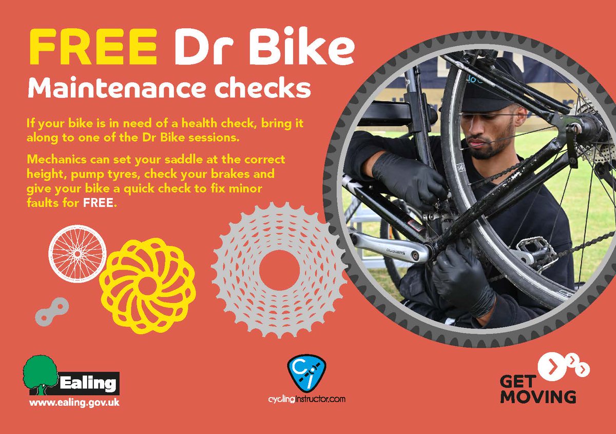 FREE bike check from @EalingCouncil's Dr Bike with @cicom this Saturday, 11th September at 9am-12 noon at West Ealing Farmers Market, Uxbridge Road @EalingCyclists @EalingLearning #cycling #BikeHealthCheck #StaySafe #KeepActive #Autumn