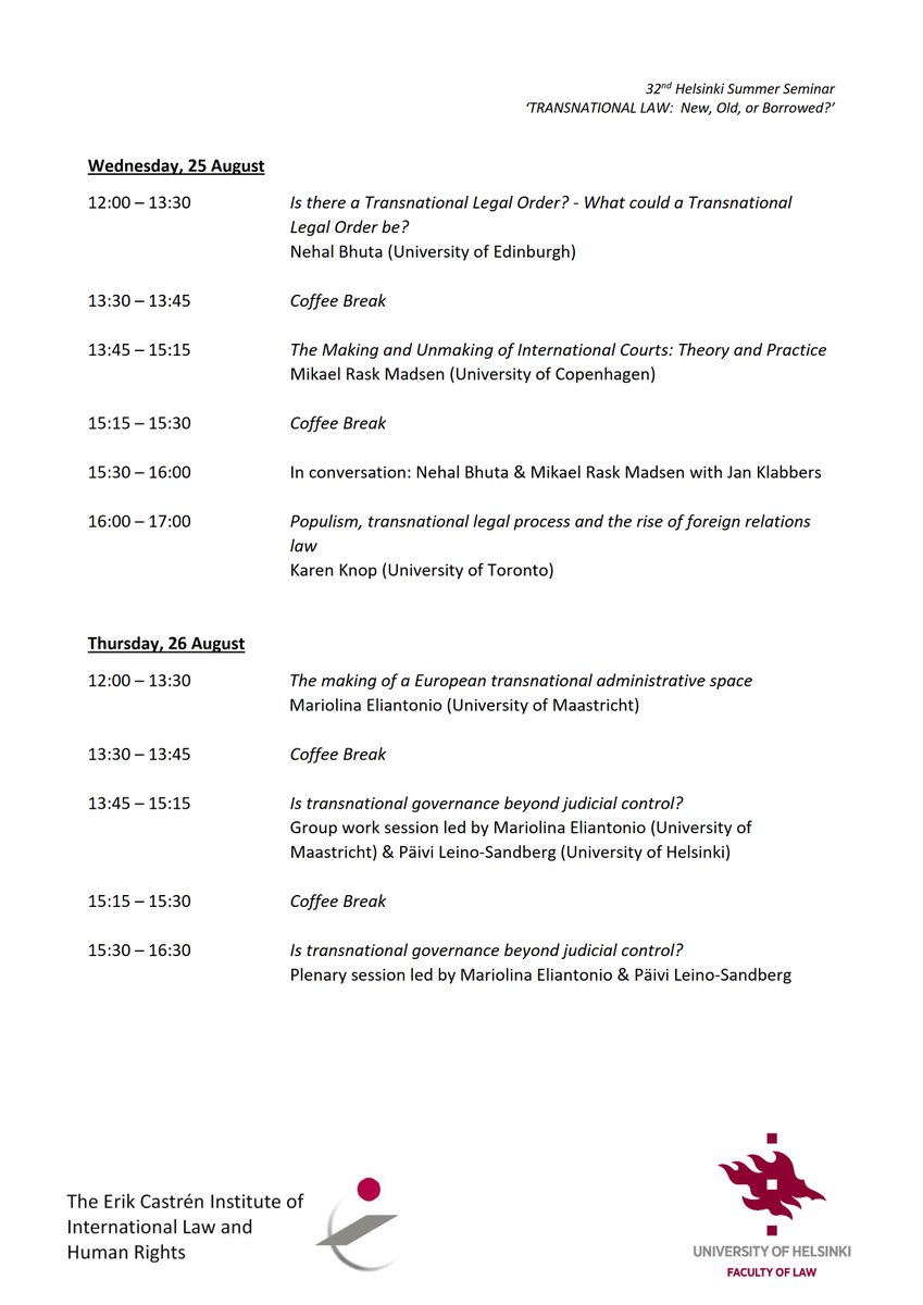 Helsinki Summer seminar programme for Wednesday and Thursday. Accessible at https://blogs.helsinki.fi/helsinkisummerseminar2021/seminar-programme/.