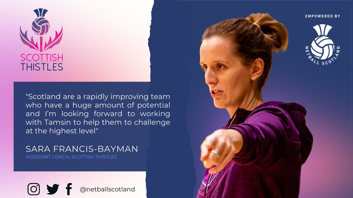 🏴󠁧󠁢󠁳󠁣󠁴󠁿| The exciting news keeps coming!

Netball Scotland builds on its powerhouse coaching team as Scottish Thistles Head Coach Tamsin Greenway announces the appointment of Sara Francis-Bayman as her Assistant Coach

Full story-
🖱 netballscotland.com/francis-bayman…

#ThePowerofScotland