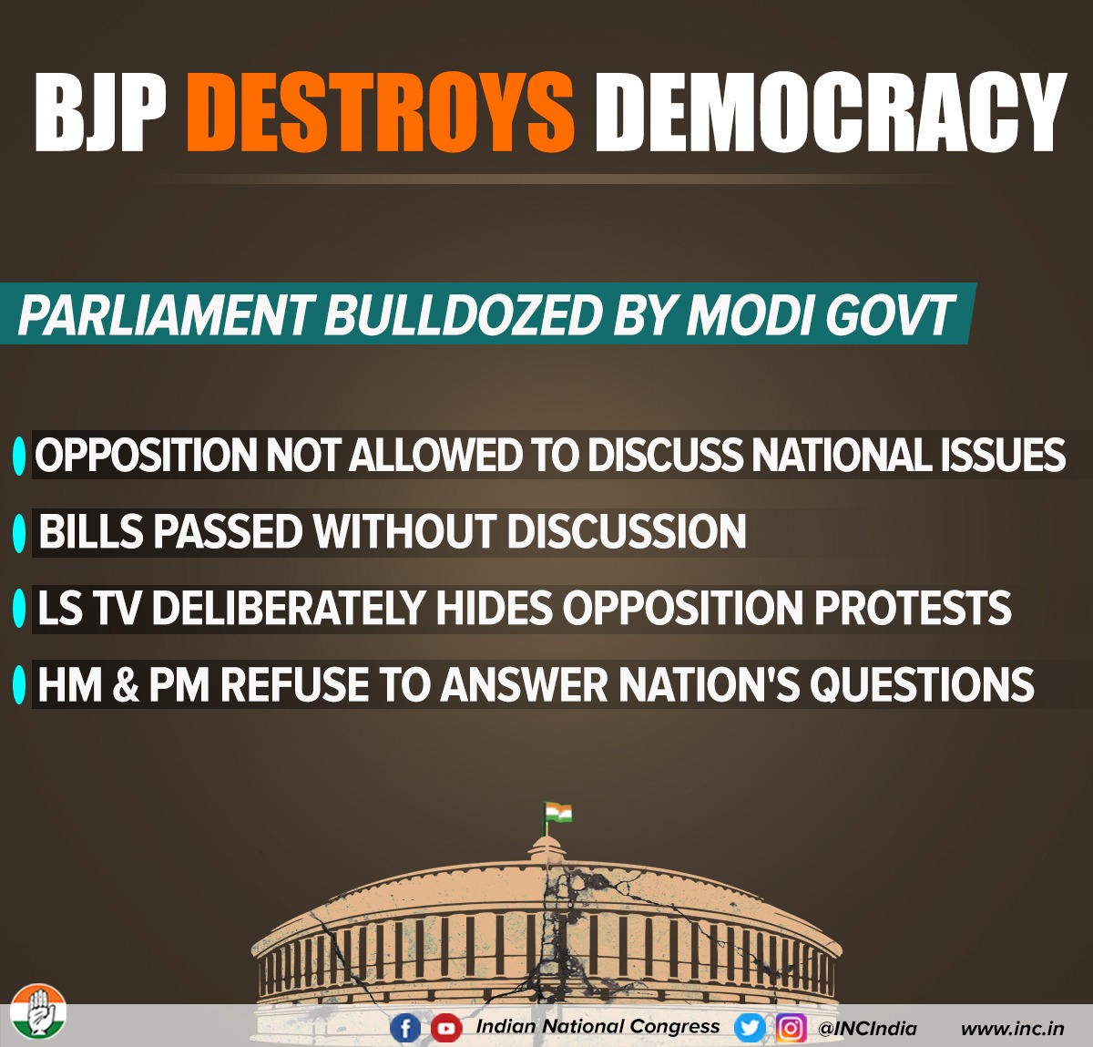INCIndia's tweet photo. The Modi govt is changing India from the largest democracy to the world's largest dictatorship. 

We will not stand for it, will you? https://t.co/h9oWjXAqad