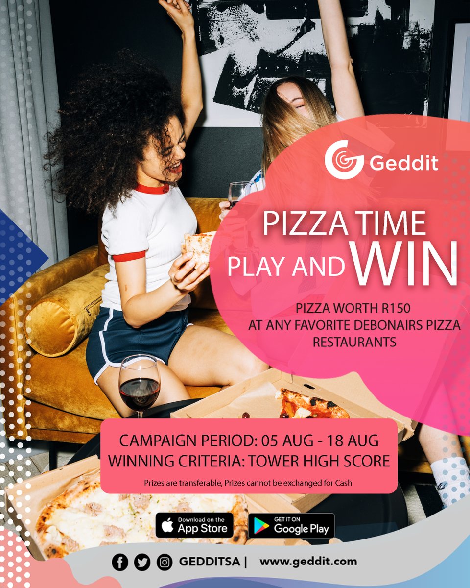 GedditSa's tweet photo. Its Pizza time with Geddit!!! lets Geddit https://t.co/4xOUrOx6vn