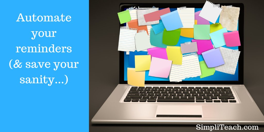 SimpliTeach's tweet photo. 8 ways for online teachers to keep it simple | 🍎 8. Pre-load assignment reminders. Set up prompts to automatically go out to students a week before a paper is due. https://t.co/rakqTU6D8O
