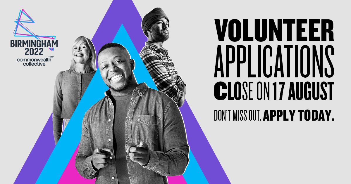 Less than a week left to apply to volunteer for Birmingham 2022 Commonwealth Games  🤩

Don’t miss this opportunity of a lifetime!

Apply now at  👉birmingham2022.com/volunteering

#B2022 #VOLUNTEER #opportunity #volunteering #CommonwealthCollective