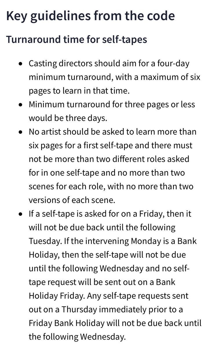 BEAUTIFUL ACTORS: Three hefty cheers to <a href="/EquityUK/">Equity</a> - for this new code of conduct on self-tape and Zoom auditions. It outlines the correct etiquette when requesting an actor to step up and self tape … it’s all about RESPECT! Lovely stuff ❤️