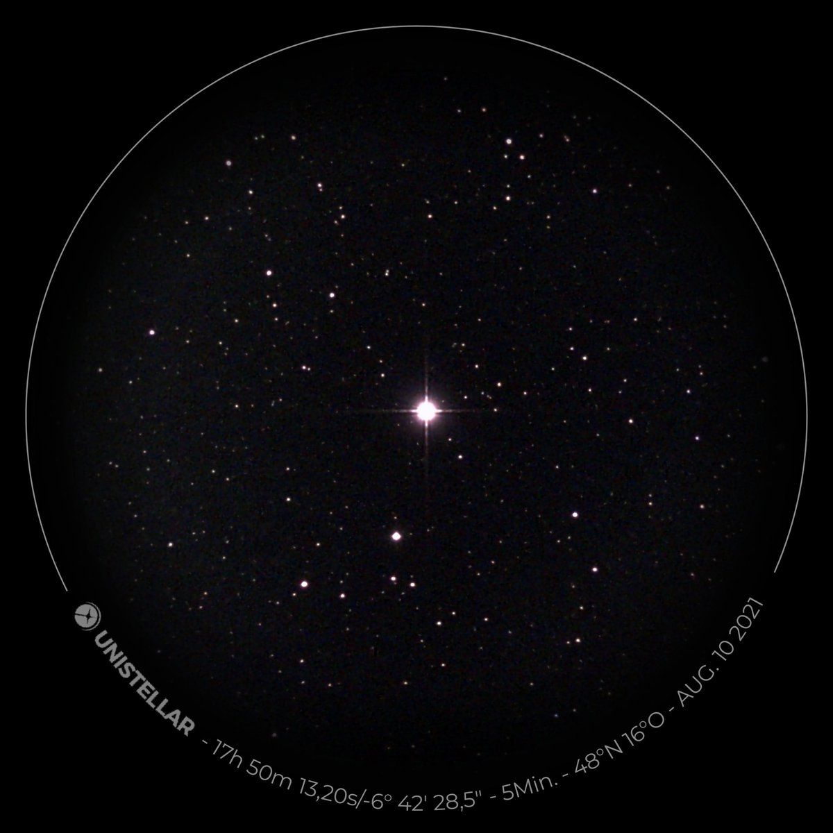 _starbase_'s tweet photo. Tonight I imaged the nova #RSOphiuchi with my #eVscope. It's a double star system where a white dwarf siphons gas from a red giant companion. After ~15 years enough gas has accumulated so that a thermonuclear explosion ignites, which doesn't destroy the white dwarf though. #RSOph https://t.co/A4PMLC9YUm