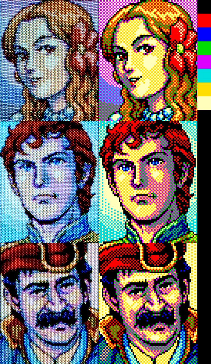 <ブラウン管モニタで観るドット絵　その1>
NEC PC9801 大航海時代 カルロータ 主人公 ミゲル
使用CRT PC-KD854N(14インチ)
今回は昔のPCゲームのドット絵です。
CRTの赤,緑,青のマスク1セットが1ドットよりも大きい為、違う色のドットを交互に配置する中間色表現が非常に有効でした。(使用色数8色！)