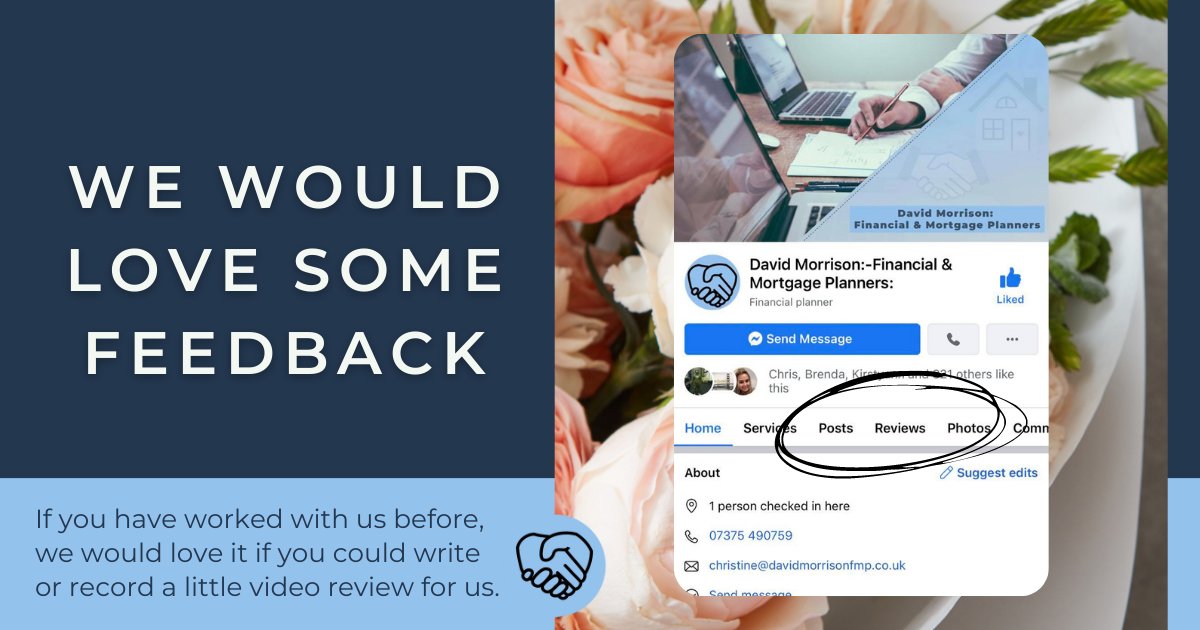 dmorrisonfmp's tweet image. If we have sorted your mortgage, insurances, investments or pensions, we would LOVE it if you could give us a little review - facebook.com/davidmorrisonf…

Thank you 😁