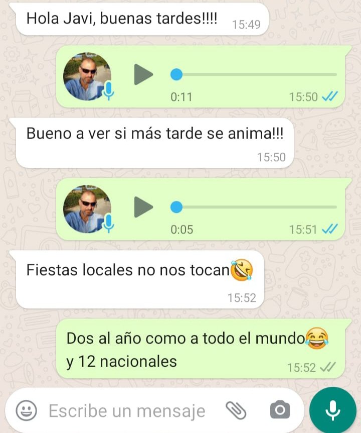 De como tu empresa te dice que fiestas locales a no nos tocan, con una sonrisa y de como ese trabajador le contesta a la empresa con el art. 37,2 del estatuto de los trabajadores con otra sonrisa. Puestos a reír....😉✊❤️💛💜