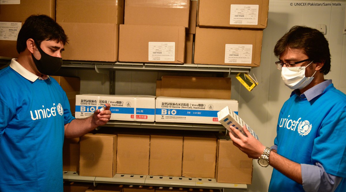 So far #COVAX has brought 2.4 million doses of #AstraZeneca, 100,160 doses of #Pfizer, 6.1 million doses of #Sinopharm #COVID19 vaccine to 🇵🇰 with <a href="/UNICEF/">UNICEF</a> support, as well as 5.5 million doses of #Moderna donated by the United States under the COVAX dose-sharing mechanism.