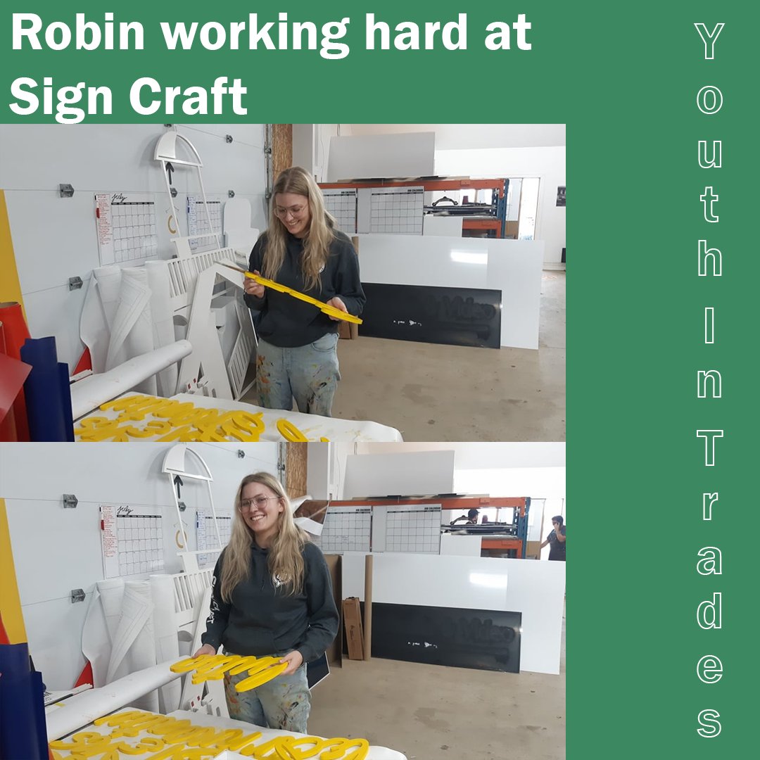 Robin, who participated in our Youth In Trades program in Charlottetown, hard at work at <a href="/Sign_Craft/">Sign Craft</a>
Great to see young people entering and thriving in the trades!