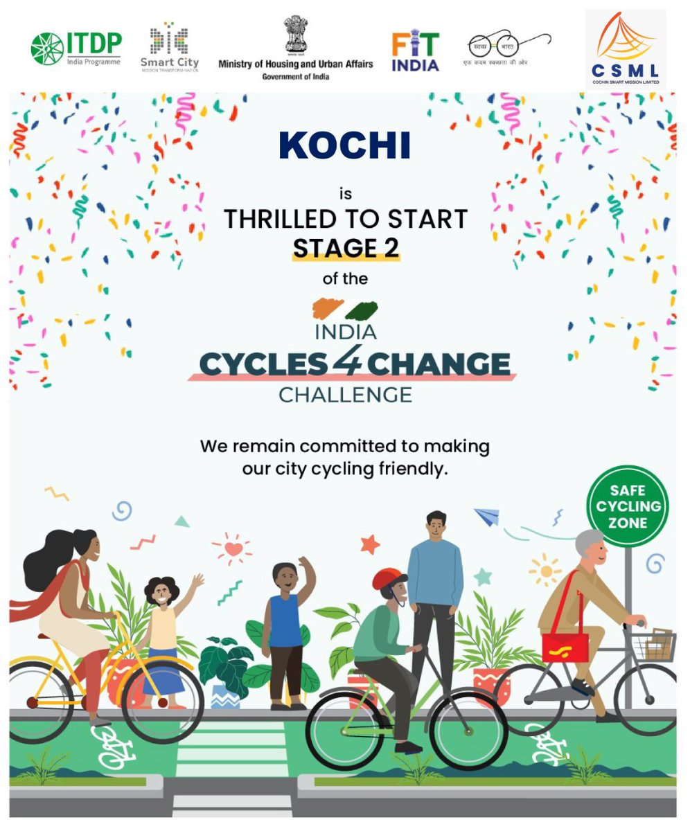 CSML__'s tweet photo. Kochi...are you ready for the cycle revolution? Thrilled to announce that #Kochi has been shortlisted for the second stage of India #Cycles4ChangeChallenge
Let's start together!!
#Cycle4Change #livablecities
@MoHUA_India @SmartCities_HUA @itdpindia @mybyk_in @KeralaMvd https://t.co/LpYUlgNCyG