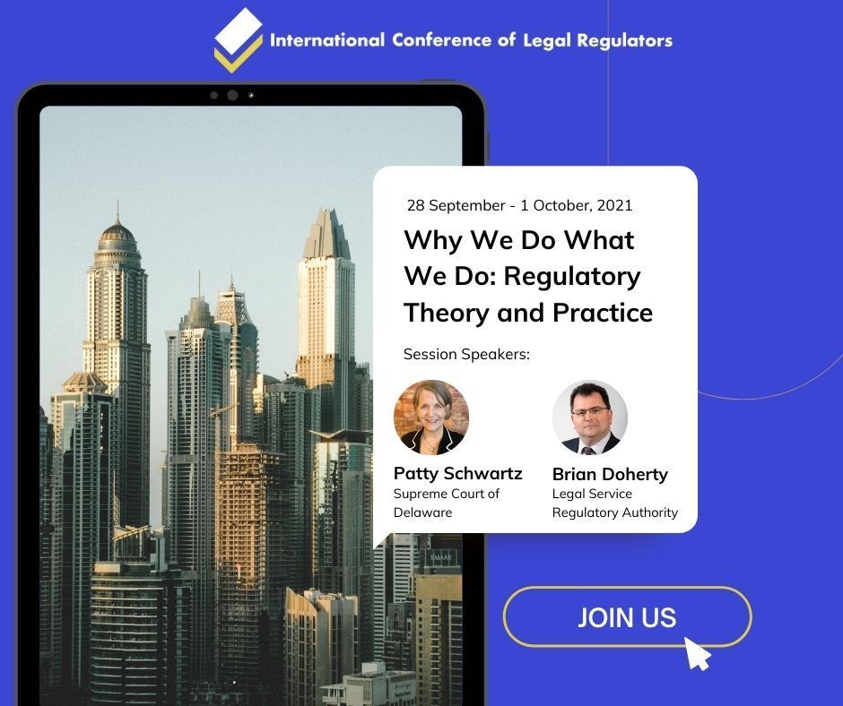 #ICLR2021 Tuesday Plenary speakers include Brian Doherty, CEO, Legal Service Regulatory Authority of Ireland and Patty Schwartz, Disciplinary Counsel, Office of Disciplinary Counsel for the Supreme Court of Delaware. Register today to watch them live! buff.ly/3ixSmwo