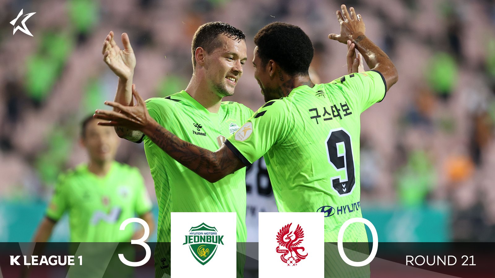 K League Ft Jeonbuk Hyundai Motors 3 0 Gwangju Fc The Defending Champs Gain Ground On The League Leaders Thanks To A Big Night From Stanislav Iljutcenko Kleague