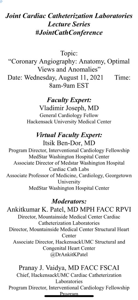 DrAnkitKPatel's tweet photo. Favorite day of the week #JointCathConference on #CoronaryAngiography and #BestTipsForAnomalies. Grateful to have Dr. Ben-Dor as #VirtualFaculty. https://t.co/HiMHpvHefV