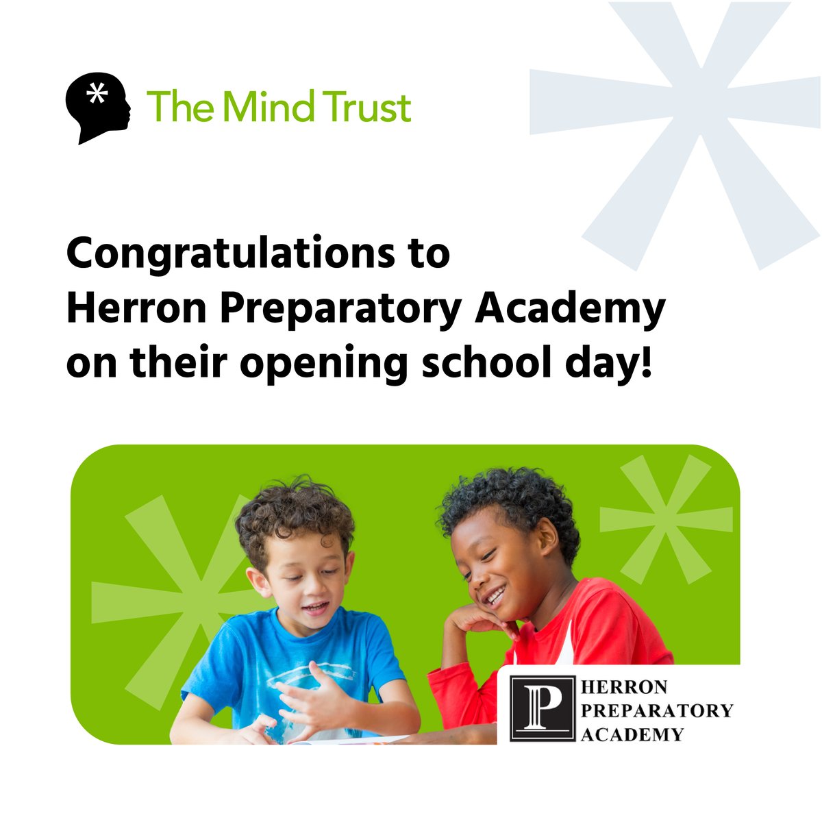 TheMindTrust's tweet photo. Congratulations to @AcademyHerron on their first opening school day! TMT is proud to have supported the launch of this school along with 40 other public schools in Indianapolis. Learn more about #HerronPrep at https://t.co/qQ6OzTt7Lg. https://t.co/6ac5bMJtio