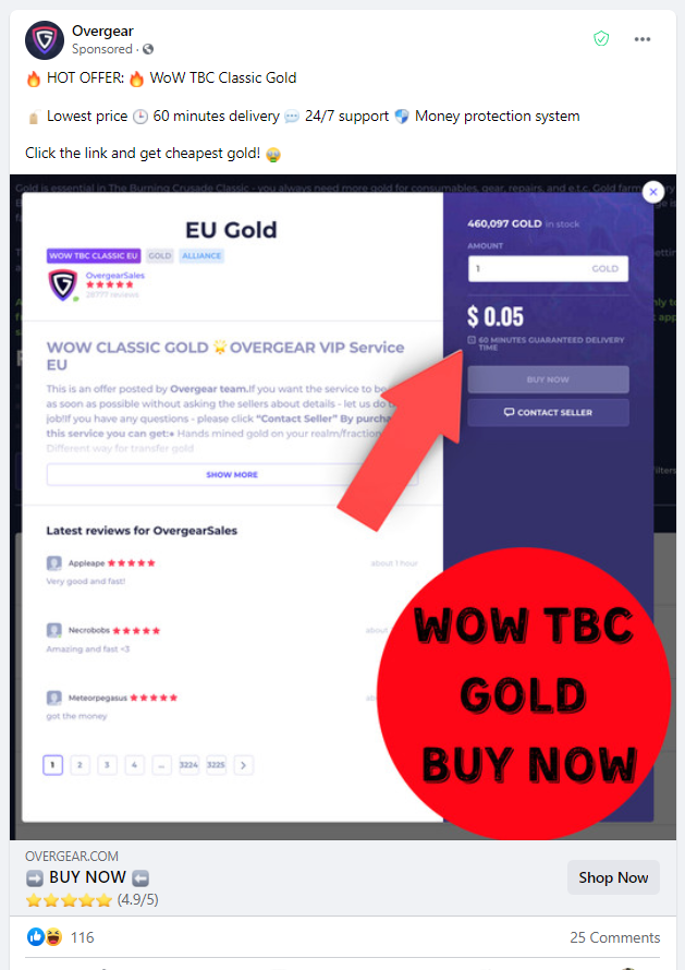 LokiMelkoR's tweet image. This is getting riddiculous #Blizzard they are advertising out of game publicly (facebook here). I'd apreciate some simple effort is done to combat this. 

#worldofwarcraft #wowTBC #classicTBC #theburningcrusade