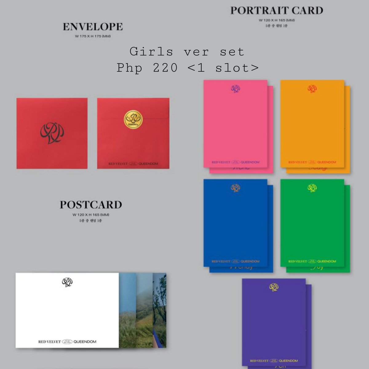 SIMPLY_CART's tweet photo. ❀ wts/lfb • neta • ph #SIMPLYsells
updated❕
Red Velvet 6th Mini Album 'Queendom' TINGI <queens and girls version>
*see photos for the pricelist & other info
{ Reply mine + item/set }
DOP: AUG 28 https://t.co/GfhwJ0ssIq