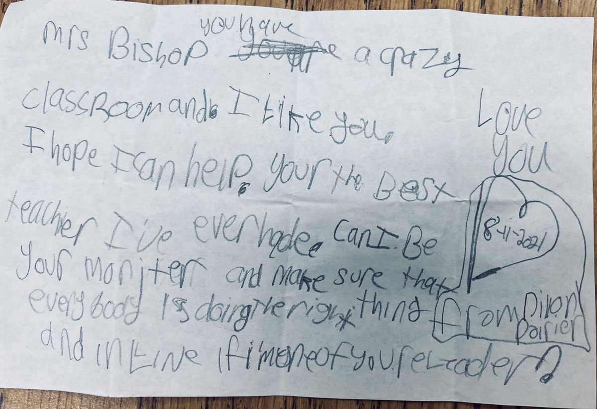 robinbishop62's tweet photo. It’s the second day of school, and I received this sweet note from my student! 🥰 #BESDreamsbig #BESLimitless https://t.co/o2bfouFbwM