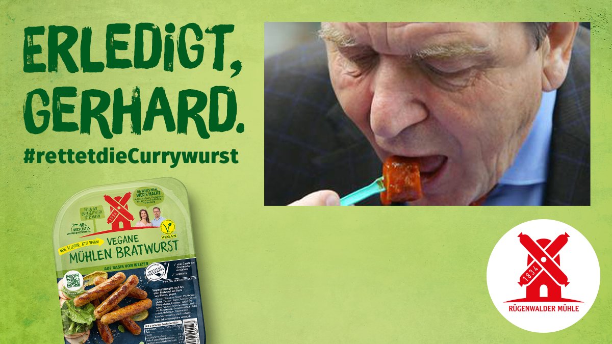 #rettetdieCurrywurst? Haben wir doch längst erledigt! Lieber <a href="/gerdschroeder/">Gerhard Schröder</a>, wir laden dich ein, unsere Currywurst zu probieren und deine Meinung zu teilen. Für die Beschäftigten bei <a href="/VW/">Volkswagen</a>, für Ex-Kanzler – für alle, die Currywurst lieben und nicht darauf verzichten wollen.