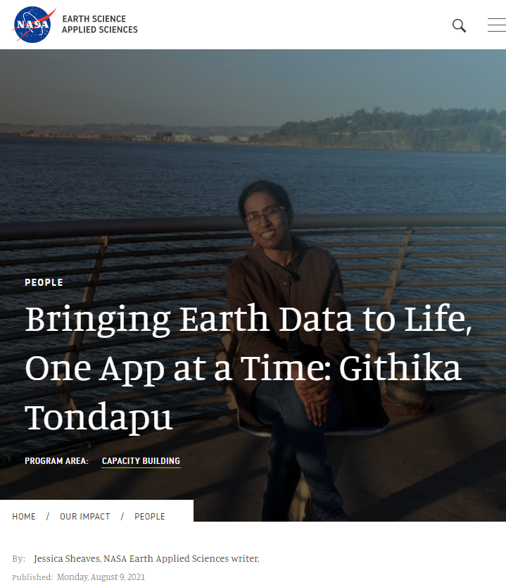 BzGEO's tweet photo. Really thoughtful + inspiring @NASA profile of #geospatial engineer / developer @GithikaT of @SERVIRGlobal / @USRAedu, produced by the NASA #EarthScience Applications comms team led by @Aries. 👏 Kudos, Githika!

https://t.co/sGRFFCYTqW
#WomenInSTEM #EarthObservation #SciComm https://t.co/3uhjW0II8N