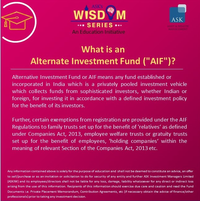 Continuing our #WednesdayWisdom initiative, we begin a new series with #AlternateInvestmentFund or #AIF as it is commonly known. This #KnowledgeSeries by ASK Group aims to share important & pertinent information nuggets to increase knowledge & clear misconceptions.

#WisdomAtASK