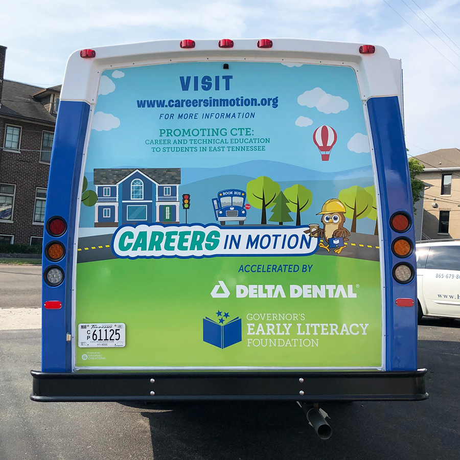 GCKnoxville's tweet photo. We teamed up with Careers in Motion at Alcoa City Schools to create, design and wrap the most adorable bus on the road. We can't wait to see the impact it makes on the community and what fun education it brings. 🤗 #graphiccreations #careersinmotion #vehiclewraps #buswraps https://t.co/1njj7Yp6Lm