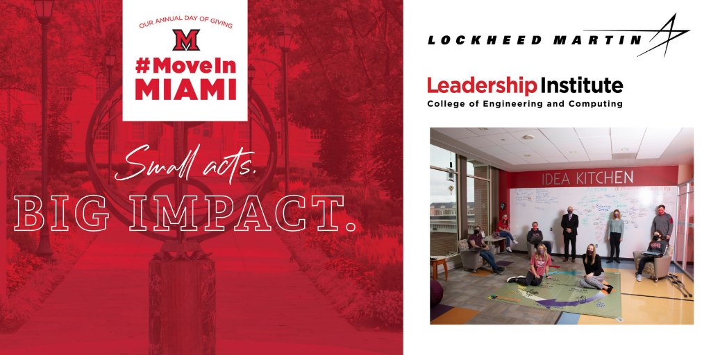 Louise Morman (@leaderlouise) on Twitter photo It is #MoveInMiami time <a href="/miamiuniversity/">Miami University</a>. Your donation of any size to the Lockheed Martin Leadership Institute will make a BIG difference.
DONATE HERE: miamialum.org/LMLI
Louise Morman will personally match donations. <a href="/MiamiAlum/">MUAA</a> <a href="/sukumaran/">Sooraj Sukumaran</a> <a href="/MUEngLdrInst/">Lilly Leadership Institute</a> It is #MoveInMiami time <a href="/miamiuniversity/">Miami University</a>. Your donation of any size to the Lockheed Martin Leadership Institute will make a BIG difference.
DONATE HERE: miamialum.org/LMLI
Louise Morman will personally match donations. <a href="/MiamiAlum/">MUAA</a> <a href="/sukumaran/">Sooraj Sukumaran</a> <a href="/MUEngLdrInst/">Lilly Leadership Institute</a>