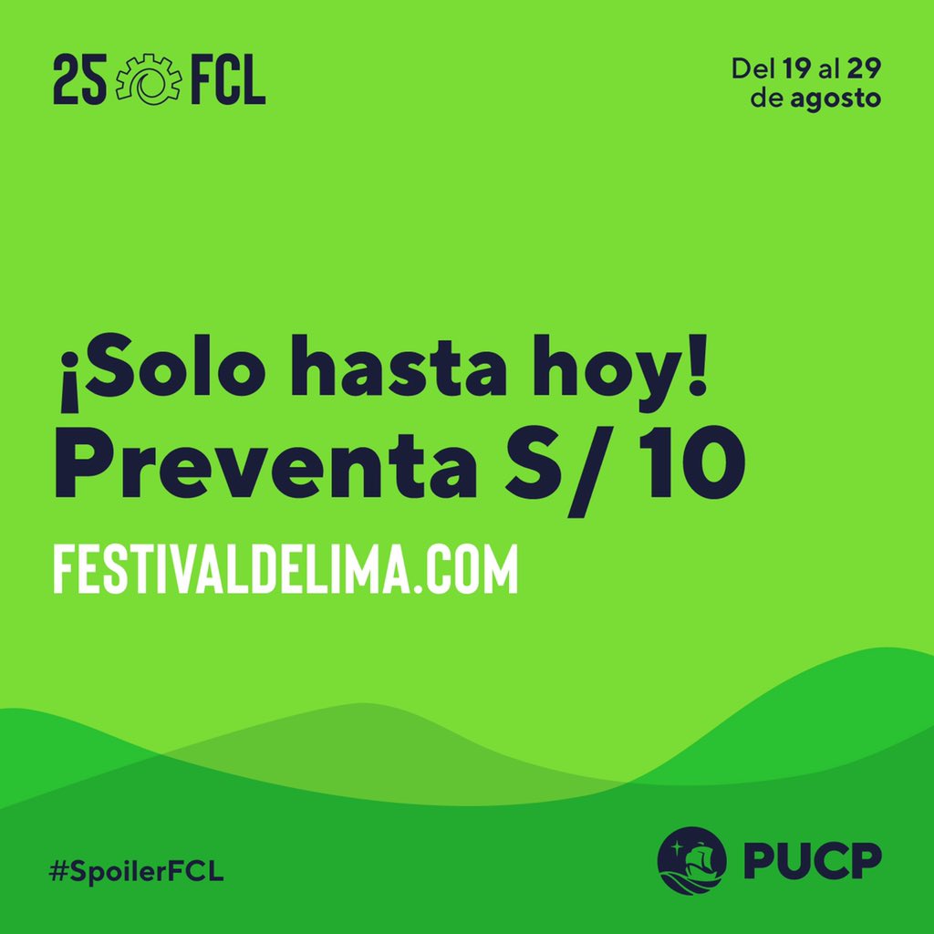 butaca_cinefila's tweet photo. ¡Hoy último día de preventa a S/ 10!
Conoce la programación y adquiere tus entradas en https://t.co/0DPjbeU0bl
Podrás ver las películas en todo el territorio peruano desde el 19 de agosto.
#ButacaC #TeRecomienda #FestivalDeCinePUCP #CineEnCasa #SpoilerFCL #25AñosDeCineLatino https://t.co/TSoegKdeqJ