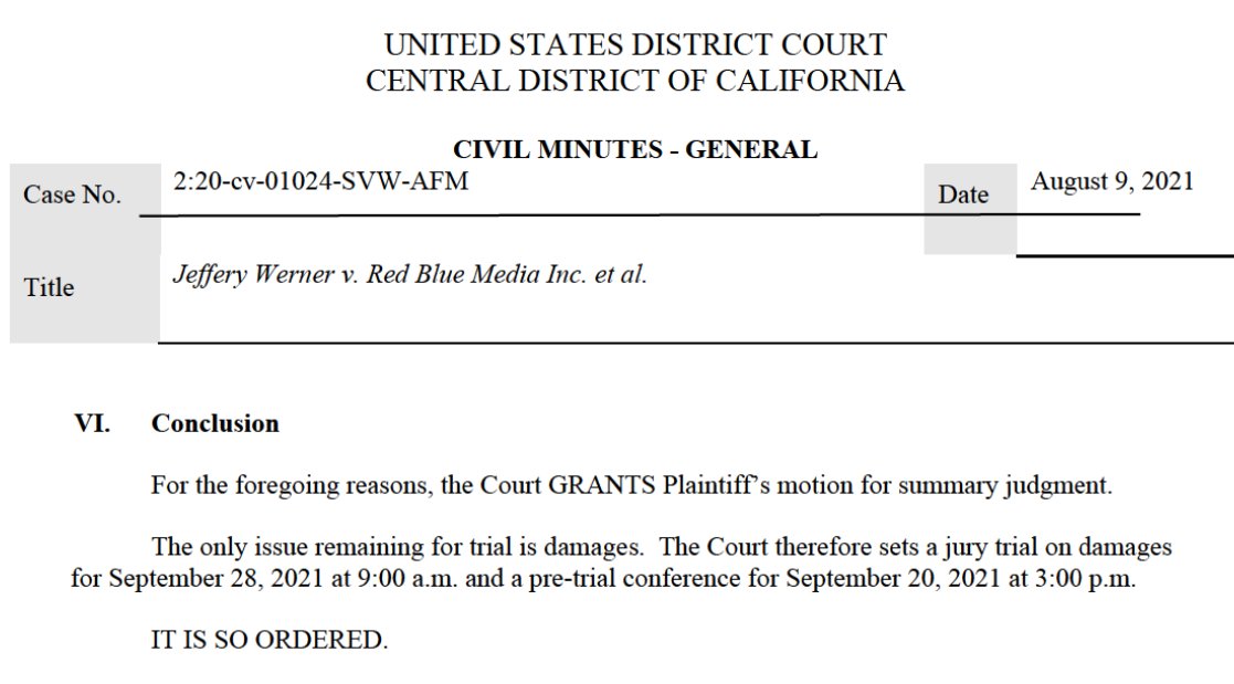 Another win on summary judgment for the Higbee legal team.  Court finds no fair use and willfulness.  Next stop, trial on damages.