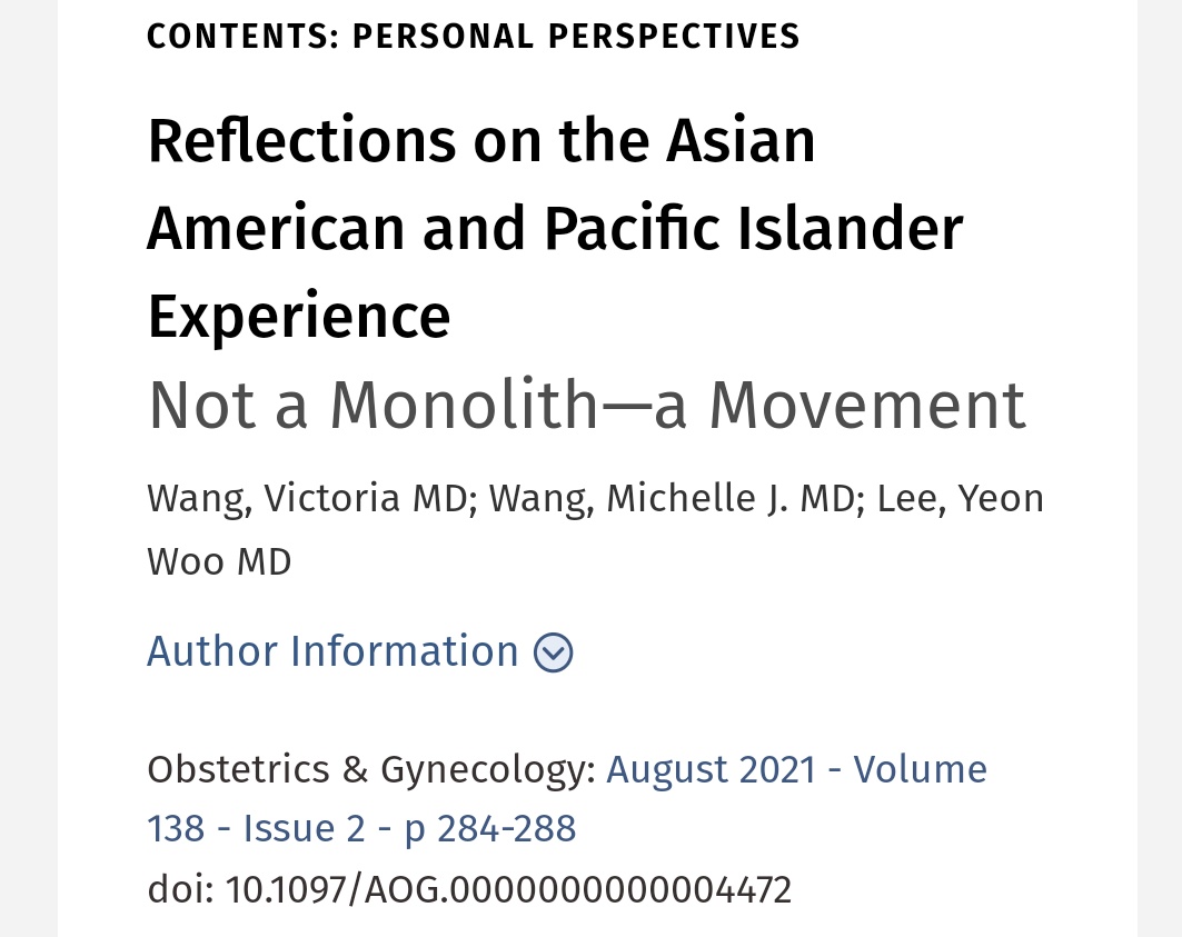 DrMTruong's tweet image. Thank you @VictoriaWangMD and co-authors for sharing this piece &amp;amp; allyship strategies &amp;amp; starting this conversation! #invisibletovisible #modelminority @greenjrnl @KimberlyKho1 @drlindayang @cheryliglesia @MIGS_TIPS @TraciEmi_MD @livchang @AsianAcadSurg journals.lww.com/greenjournal/C…