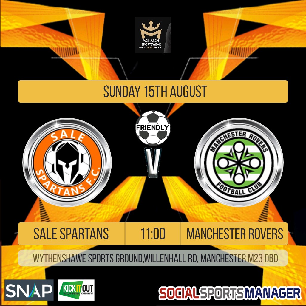 *Preseason matchday 3*

Matchday 3 and the Spartan 1sts are away to a decent @FcGaints team at rough end while the Reserves host <a href="/ManRovers/">Manchester Rovers</a> Sunday's at the uni pitches 

Proudly sponsored by @GMBTrafford <a href="/Monarch_SW/">Monarch Sportswear</a>