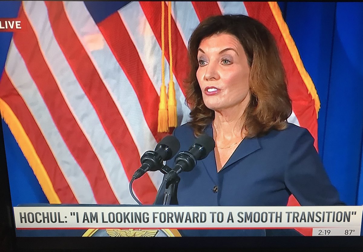 StephenPerrotta's tweet photo. Lt. Governor Kathy Hochul acknowledges that New York has only one governor at a time and that "Andrew Cuomo will be the governor of NY for the next 13 days, 4 hours, 7 minutes and 12 seconds…" https://t.co/84YgvnfVrk