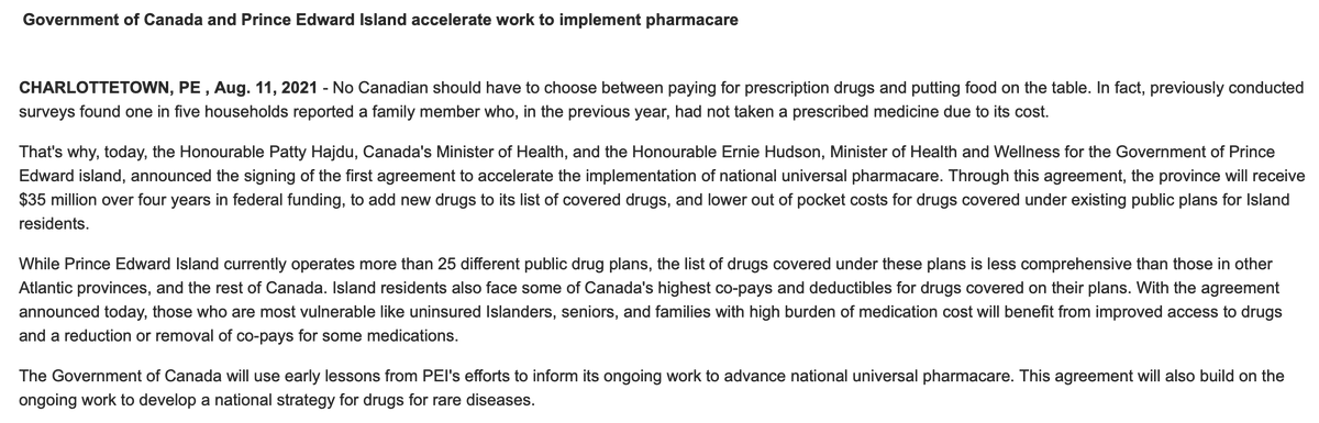 journo_dale's tweet photo. It looks like PEI is about to be the first province to sign up to the government’s universal pharmacare plan. Nine more provinces to go. #cdnpoli https://t.co/SknsgFKX8X