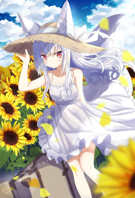 夏お出かけ狐さん #オリジナル #狐耳 #女の子 #銀髪 #向日葵 #夏 https://t.co/ogMczBHxWU 