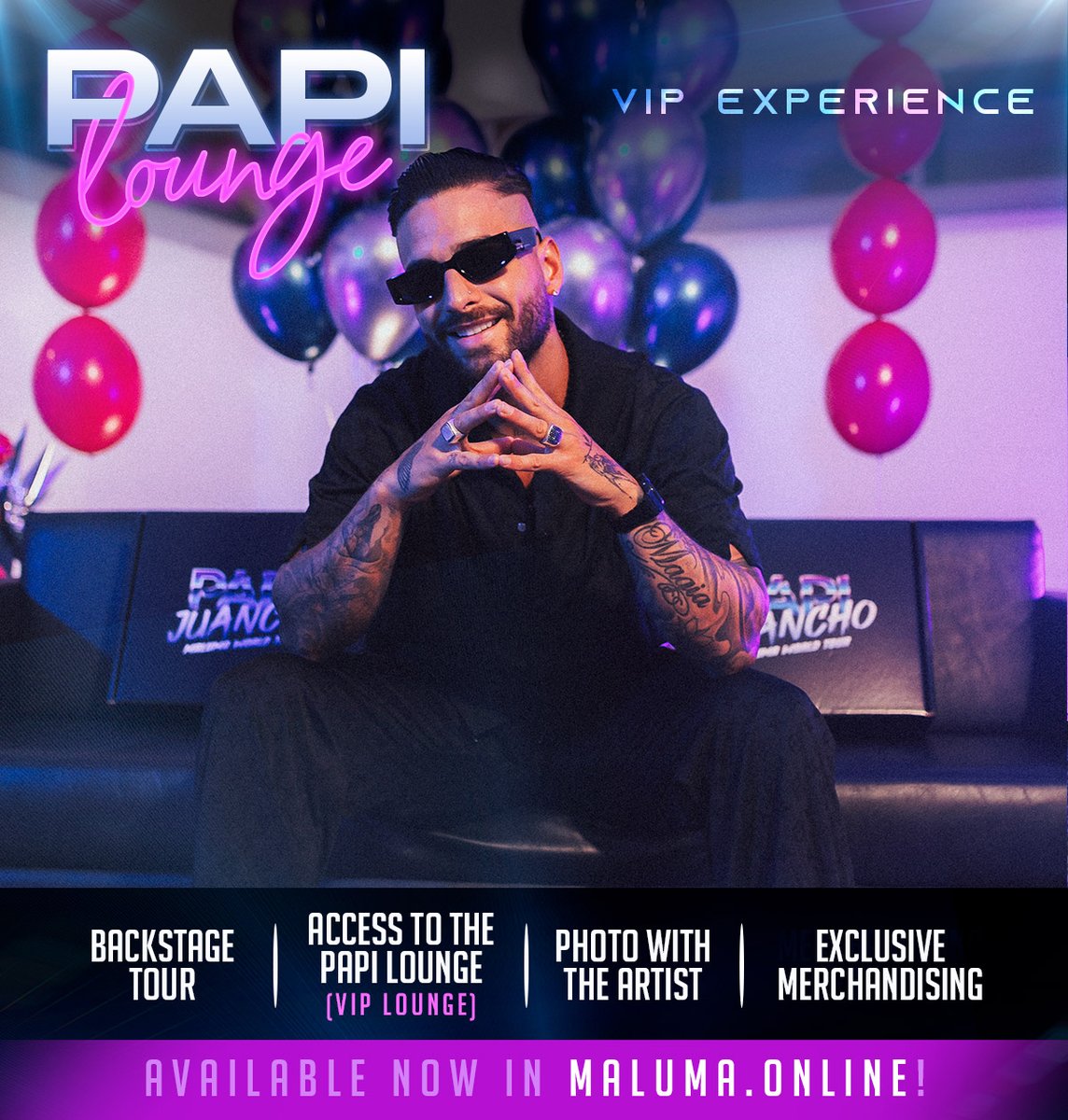 Estamos listos para abrir las puertas del #PapiLounge 😎 lo importante es saber si tú estás listo para vivir esta experiencia única 🔥 Ingresa ya a maluma.online y adquiere tus pases VIP.