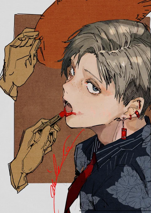 個展に向けてこういう趣味の男の好みのファッションのポートレート風イラストを地道に貯めて行ってます 