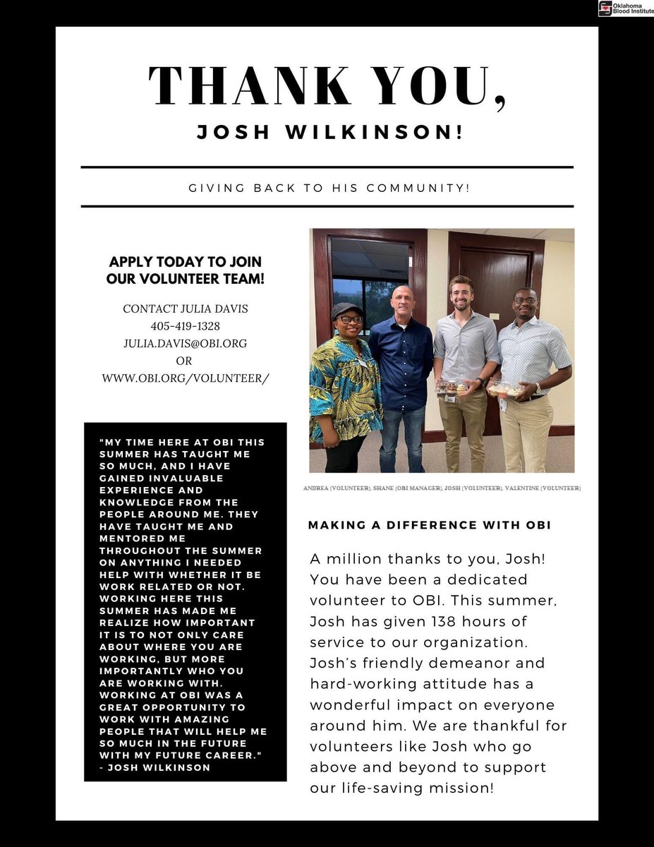We would like to express our warmest gratitude to our OKC volunteer, Josh Wilkinson!!

Apply today to join our volunteer team!! obi.org/volunteer/