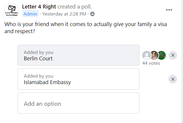 letter4right's tweet photo. Today I want to share a little survey with you. Dissatisfaction level is touching its peaks. It's a new norm that to get a visa people go to court than to the embassy. This is not the Germany I choose in 2015. My Germany is different. I am just sad.     @GermanyinPAK @HeikoMaas https://t.co/bKSA4AKd99