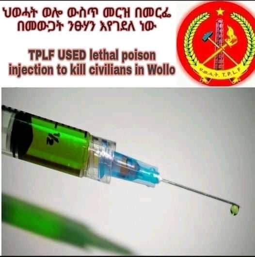 MTekeba's tweet photo. #TPLFTerroristGroup used poison injecting to murder more than 3 dozens of civilians in #MersaMassacre in Woll, #Amhara region. #TPLF has an explicit manifesto tainting #Amhara as an enemy &amp; for #TPLFExpansion leading to the genocide of millions of Amharas in the last 4 decades. https://t.co/6V1hxbCrrm