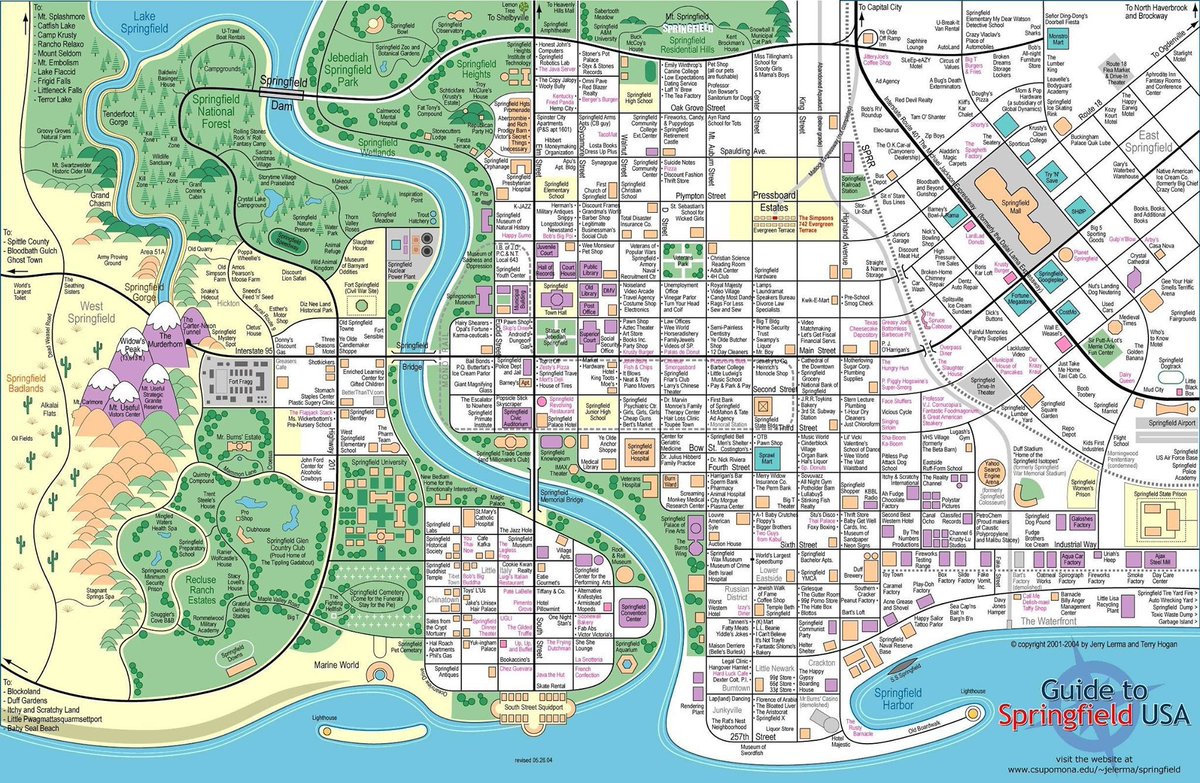 QuotesSimpsons1's tweet image. A map of Springfield done by Jerry Lerma & Terry Hogan.
#Simpsons #Springfield