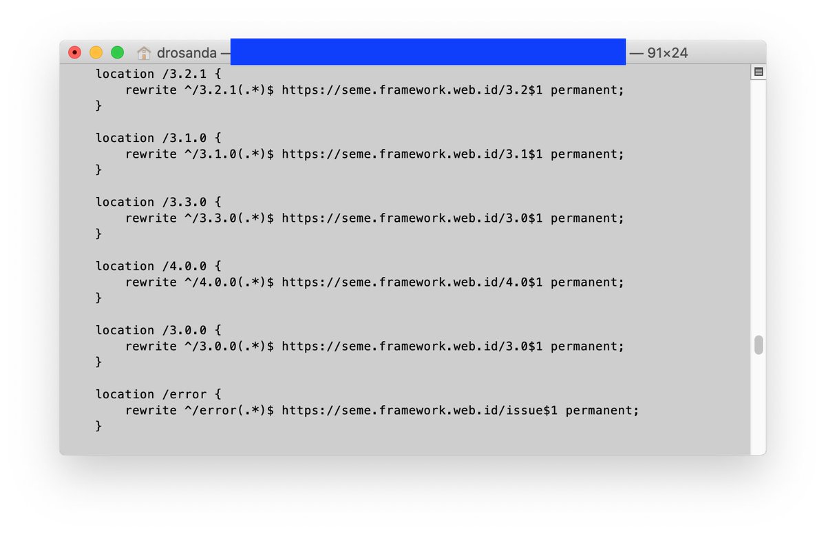 drosanda's tweet image. Tonight I&apos;ve refactoring all version URLs like 4.0.0 into 4.0, for #SemeFramework Documentation. Using #vue #router doesn&apos;t helped much, because #Google said the server have to produce 301 redirect. So, I tweak #nginx configuration.. :D