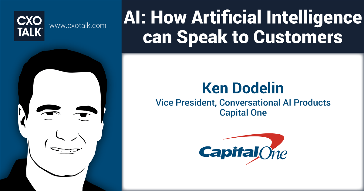 cxotalk's tweet photo. Get the podcast again of #CXOTalk @mkrigsman talking with @KenDodelin, VP #ConversationalAI Products @CapitalOne, about AI and using Conversational AI to build a banking digital assistant.
https://t.co/er1u6JS2YC
#AI #Banking #CapitalOneTech #DigitalAssistant #chatbots https://t.co/C6NKmLK9ut