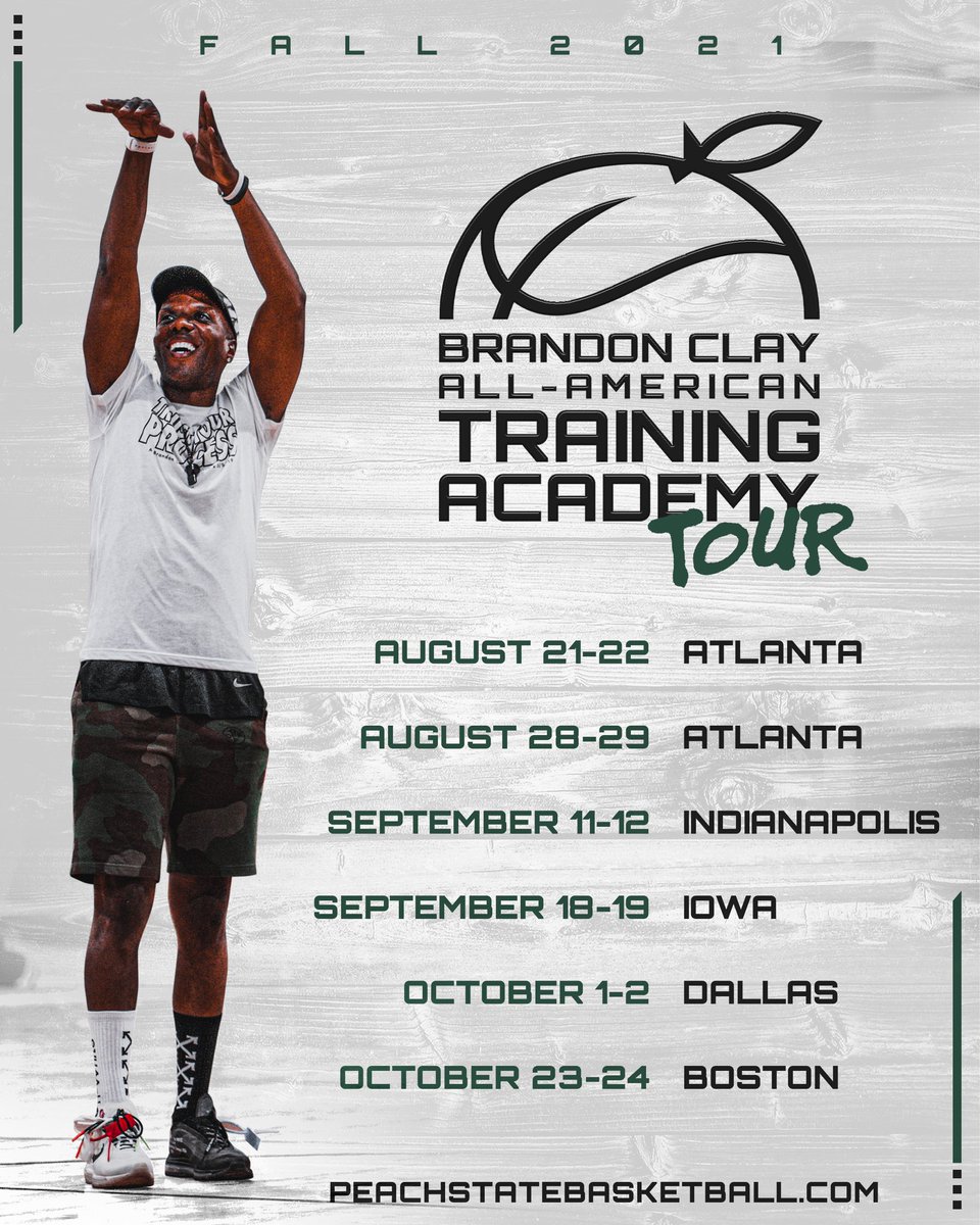 Brandon Clay All-American Training Academy Tour

Aug 21-22 ATL
Aug 28-29 ATL
Sept 11-12 Indy
Sept 18-19 Iowa

‘24 Jill Vidoni (IN) is 🔒 in for Indy.

Swish City Watch

<a href="/jalynshelby/">Jalyn Shelby</a>
<a href="/ambertretter/">Amber Tretter</a>
<a href="/BartonDevyn/">Devyn Barton</a>
<a href="/LydiaBetz/">Lydia Betz</a>
<a href="/MacySexton1/">Macy Sexton</a>
<a href="/_averykelley_/">Avery Kelley</a> 

INFO: PeachStateBasketball.com