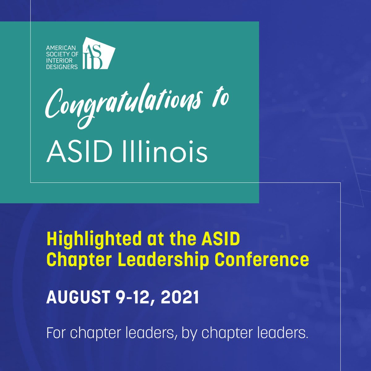 We're so thrilled to be 1 of 8 selected out of 47 chapters to be highlighted and speak at the ASID Chapter Leadership Conference! #ASIDIL #ASID #WinnerWednesday #DesignImpactsLives