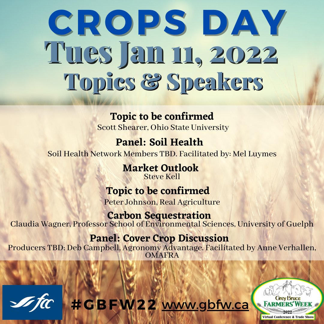 GBFarmersWeek's tweet photo. #Crops Day is 5 mths away. We still have a few things to solidify, but we are excited by the excellent topics & dynamic speakers/panelists that we have thus far. @OntarioSoilCrop @OntarioFarms
#ontag #CdnAg #WorldAg #AgEvent #Farm365 #Agriculture #Farming #AgProud #soilhealth https://t.co/VpMTfEEVi5