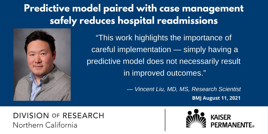 KPDOR's tweet image. Today in @bmj_latest: Vincent Liu @gabrieljorMD @KPDOR @kpnorcal @PermanenteDocs & @BaiocchiMike @benmarafino @Stanford show #predictivemodel + #casemanagement reduces #hospital #readmissions in #highrisk patients 
Story: ibit.ly/q6QE
Study:  ibit.ly/BNTD