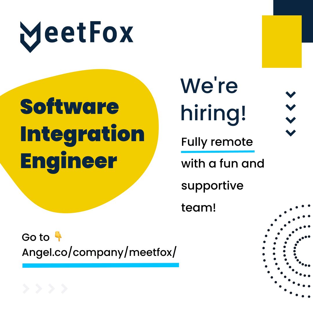 We're hiring!

Fully Remote | Software Integration Engineer | Apply Here: bit.ly/2VJzfXz
#remotejobs #meetfox #startuplife