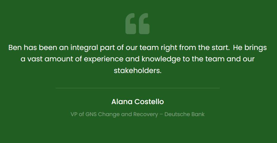 Excelim_LLC's tweet photo. Here's what Alana Costello, VP of GNS Change and Recovery - Deutsche Bank, affirms about ExceLim Solutions:

Read more testimonials here : https://t.co/sbgqBWaljA

#managedservices #cybersecurity https://t.co/kTGYHS20CX